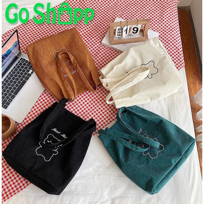 Tas Tote Bag Corduroy Wanita Kuliah Import Fashion Korea Terbaru - Tas Bahu Totebag Aesthetic Kekinian TE08