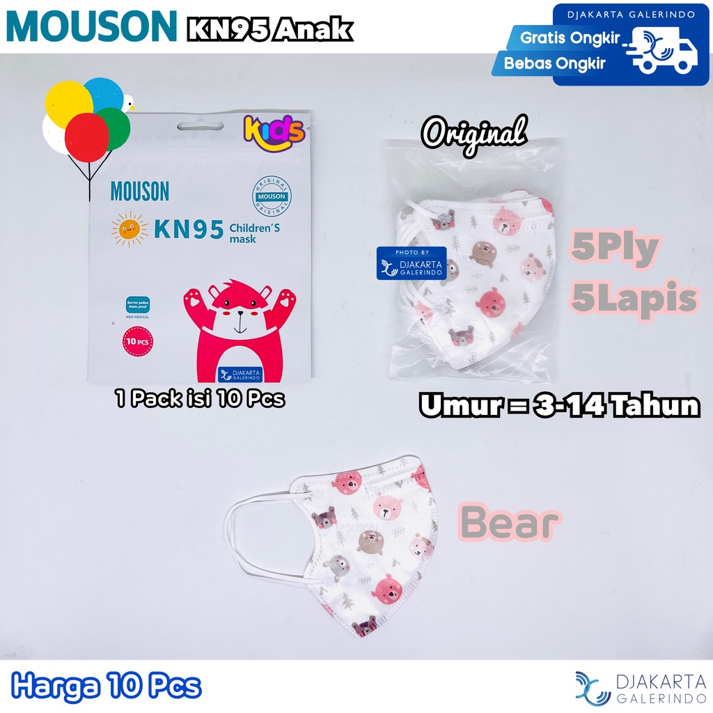 Masker Mouson KN95 Anak Kids 5Ply Motif isi 10Pcs