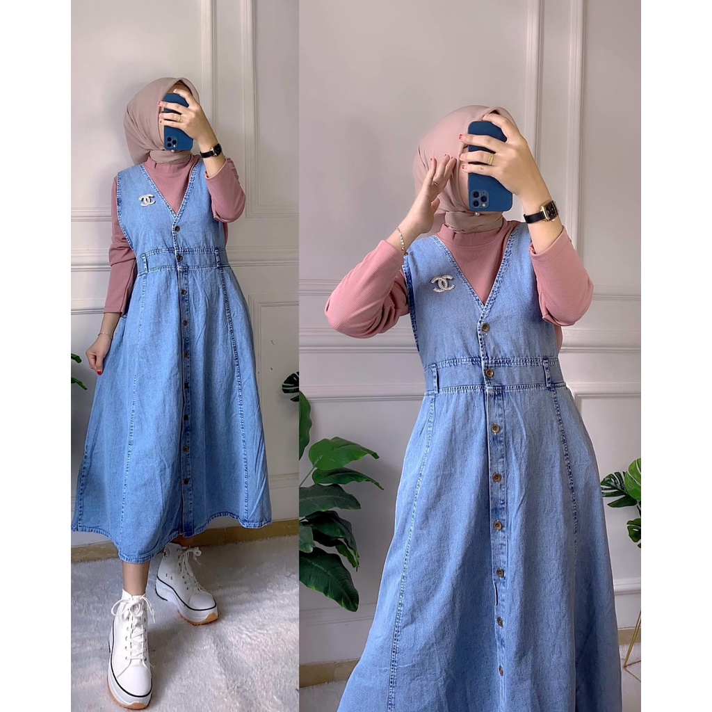 Parisdivarious Tifan Overall Bahan Denim Kombinasi Knit Ld 110 Cm Fit XXL