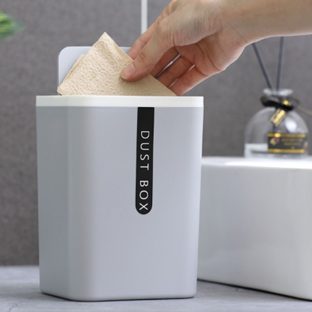 【 ELEGANT 】 Keranjang Sampah Kreatif Plastik Untuk Rumah Kantor Desktop Dustbin Dengan Tutup Swing Trash Can