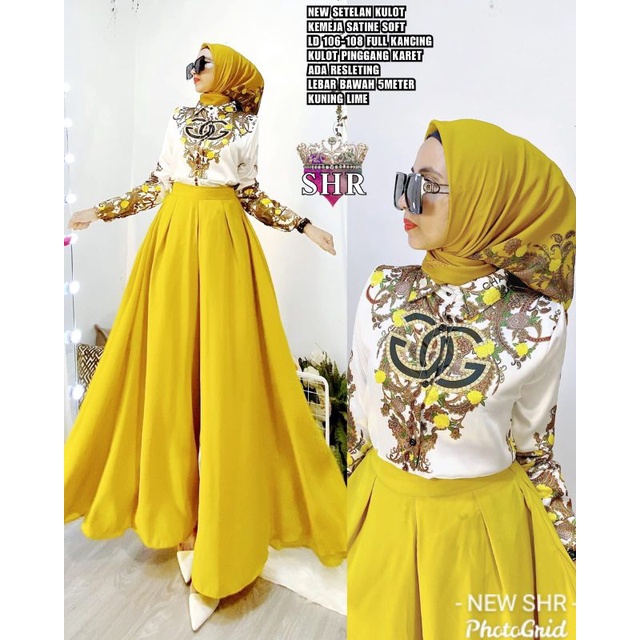 COD  NEW SHR ORI 100% SETELAN CELANA KULOT ONE SETCEL KEMEJA SATIN PREMIUM SYAHIRA