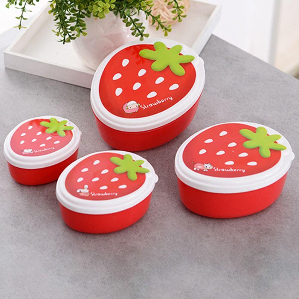 R-FLOWER Lunch Box Portable Bentuk Strawberry Kotak Buah Wadah Makanan