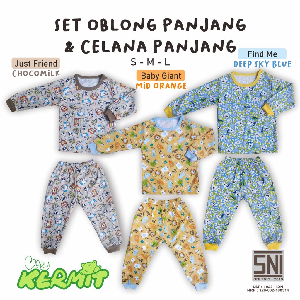 BABY KERMIT - Setelan Oblong Panjang Anak Bayi Laki Laki Perempuan Motif SNI Set Baju Baby Premium