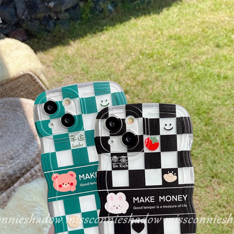 Couple Case Realme 10 C12 9 8 8I 9Pro+ C33 C30 C35 C25 C25Y C25s C15 C11 C3 5i 5s 6i C21Y C20 C17 C20A 7 5 7I Wavy Edge Checkered Cartoon Cute Bear Rabbit Smiley Soft Tpu Cover