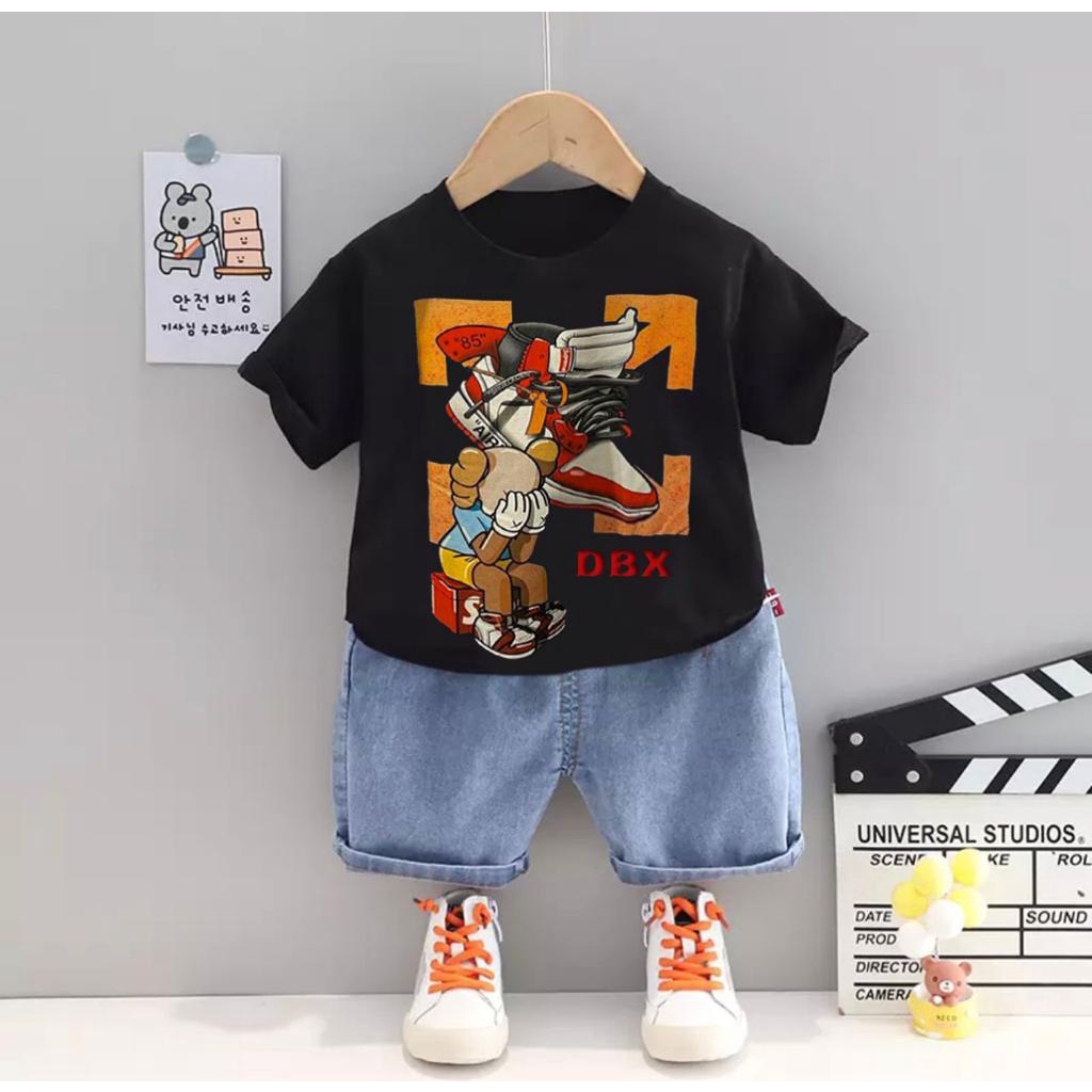 SETELAN ANAK BAJU KAOS CELANA PENDEK DENIM ANAK UMUR 1-5 TAHUN