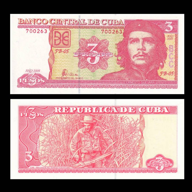 CUBA 3 PESOS 2005 UNC ORIGINAL ERNESTO GUIVARA 1 LEMBAR UANG KUBA