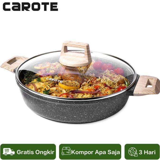 BAYAR DITEMPAT Carote Batu Granit Antilengket Dengan Tutup Panci Penggorengan Biryani /PERALATAN MAS