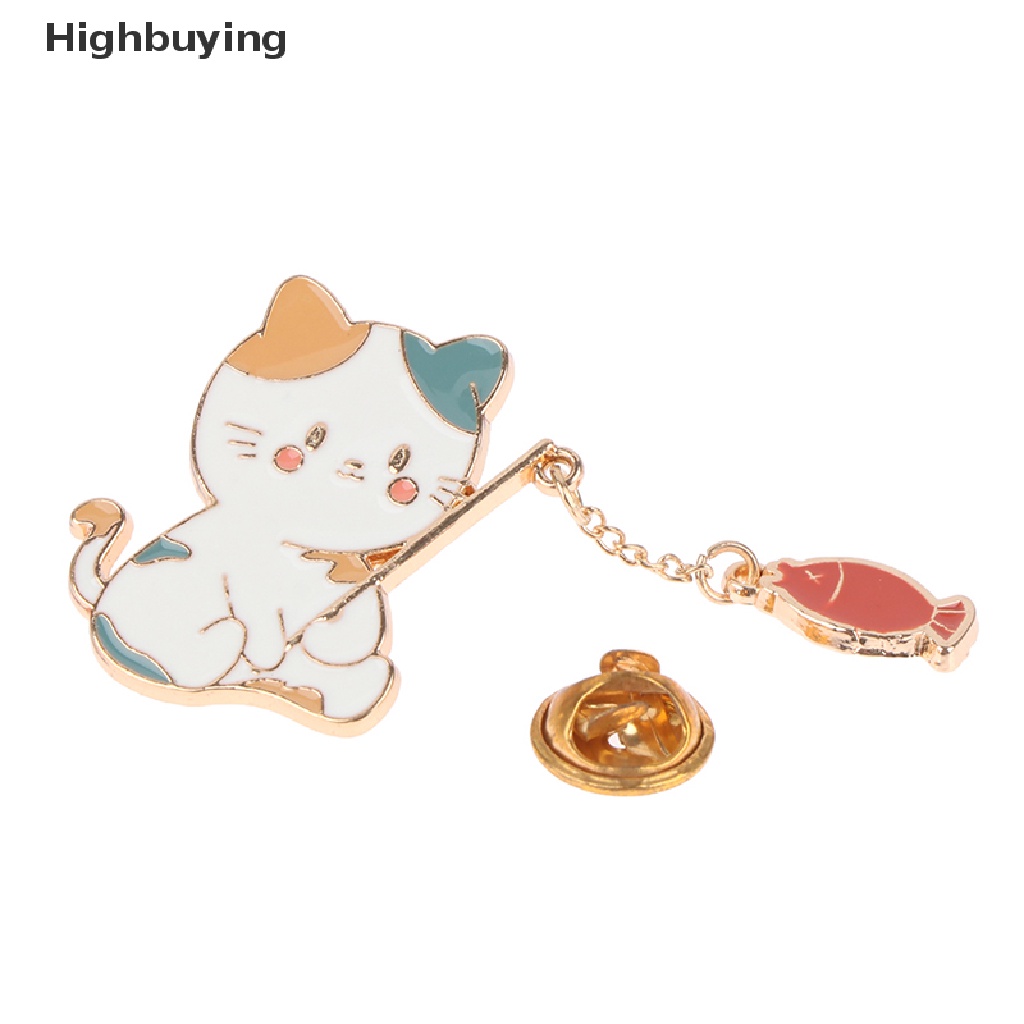 Pin Bros Lencana Bentuk Kartun Kucing Memancing Dengan Rantai Bahan Logam Untuk Jaket Denim Glory