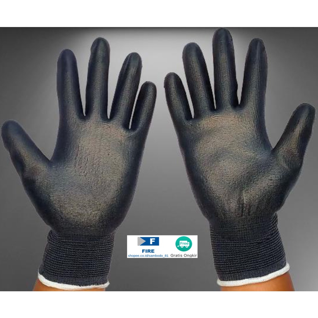 Sarung Tangan Hand Gloves Mekanik Montir Berkebun Tukang Telapak Tangan dilapisi karet Bahan Nylon Polyester Elektronik Assembly Static Multi Purpose Polyurethane Kerja Palmfit Safety Gloves Security Dilapisi Karet Industri Pabrik