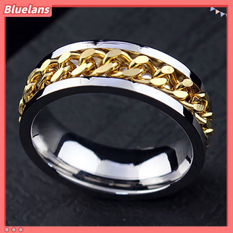 Bluelans Cincin Rantai Bahan Stainless Steel Gaya Punk Untuk Pria Dan Wanita