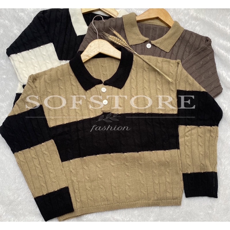 Nayara Sweater Cable Crop Top Rajut Premium Knit / Atasan wanita premium Tebal