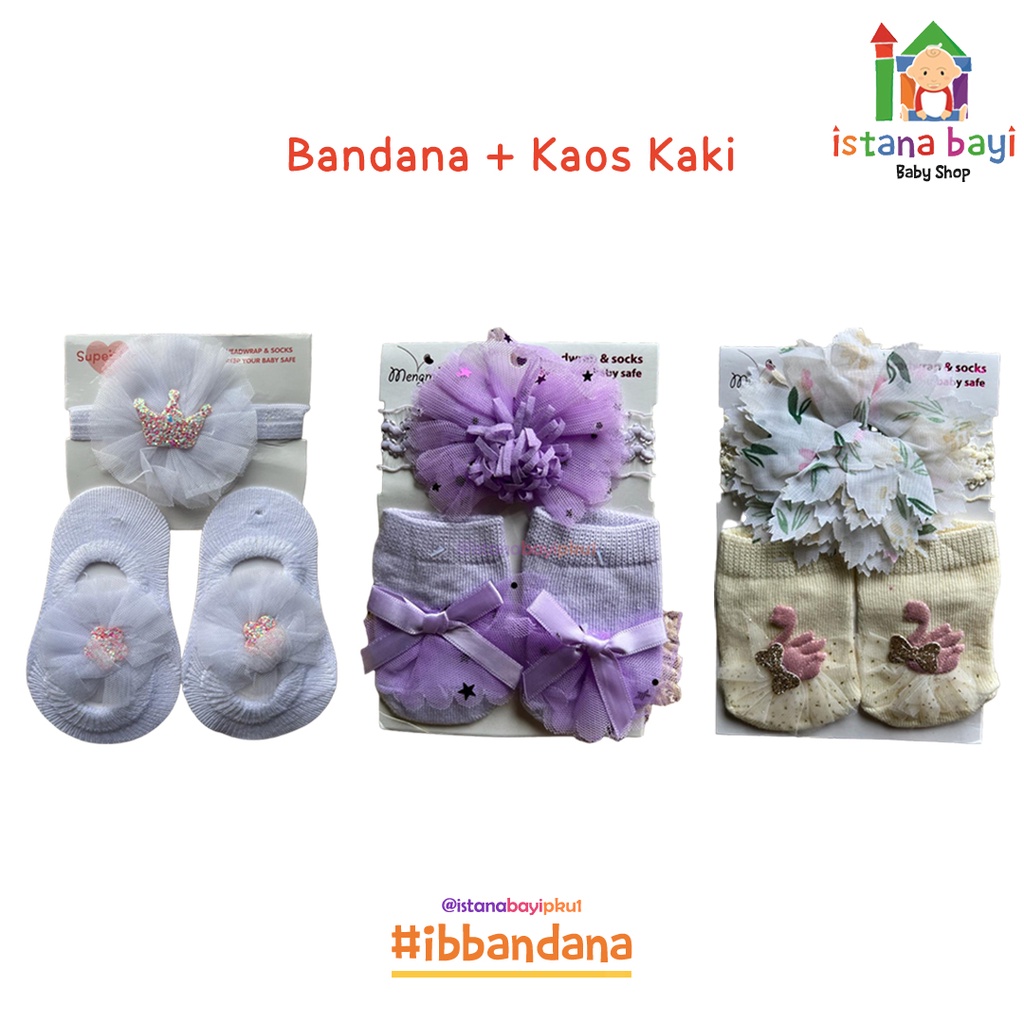 BALERINA CUTE SOCKS FLOWER + HEADBAND/KAOS KAKI SET BANDANA BAYI