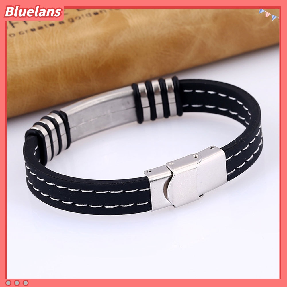 [bluelans]Fashion Titanium Steel Wristband Silicone Bracelet Cool Bangle Men Jewelry Gift