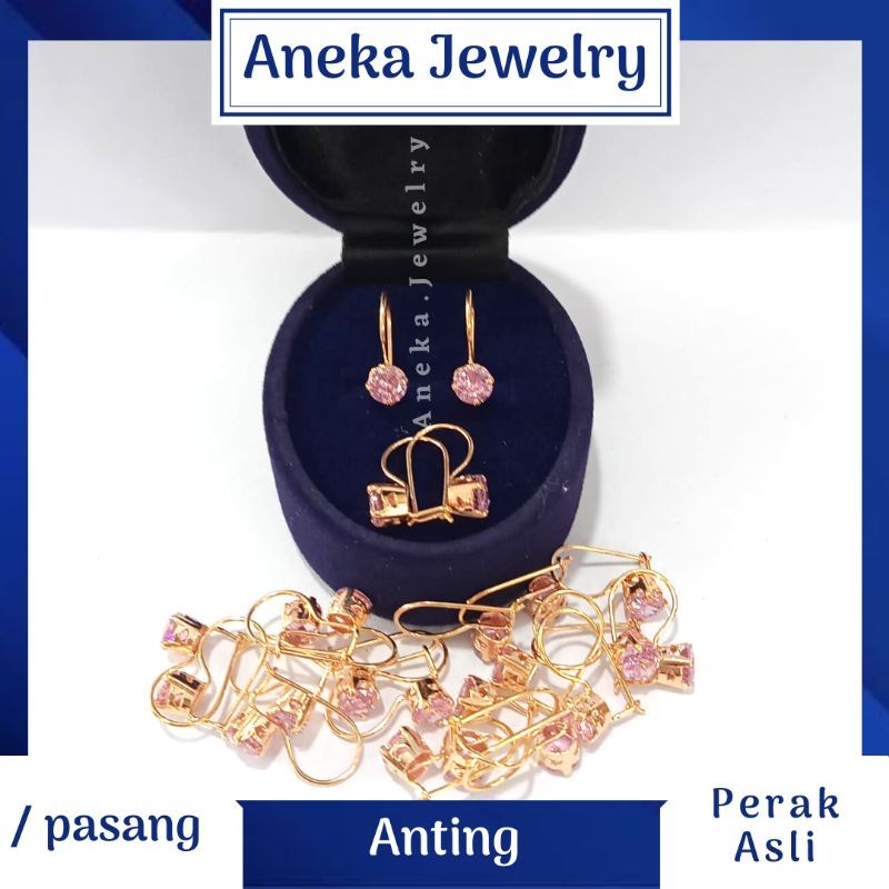 Anting Desi Mata Pink, Perak 925, Sepuh Emas Kuning