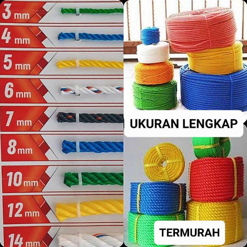 Tali tambang 2mm 3mm 4mm 5mm 6mm 7mm 8mm 9mm 10mm / tambang PE 2 mm cap / tali tampar 2mm cap roda ikan +/- 150 METER | Tali Ikat Pick up Mobil | Tali plastik pramuka | tali terpal | tali tenda