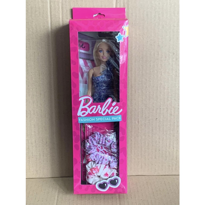 Barbie Fashion Pack Glitter Ungu - 1 Boneka + 2 Ikat Rambut
