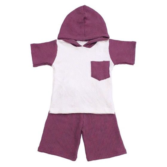 HOODIE WAFFLE SET UNIQLO setelan pendek baju kupluk anak