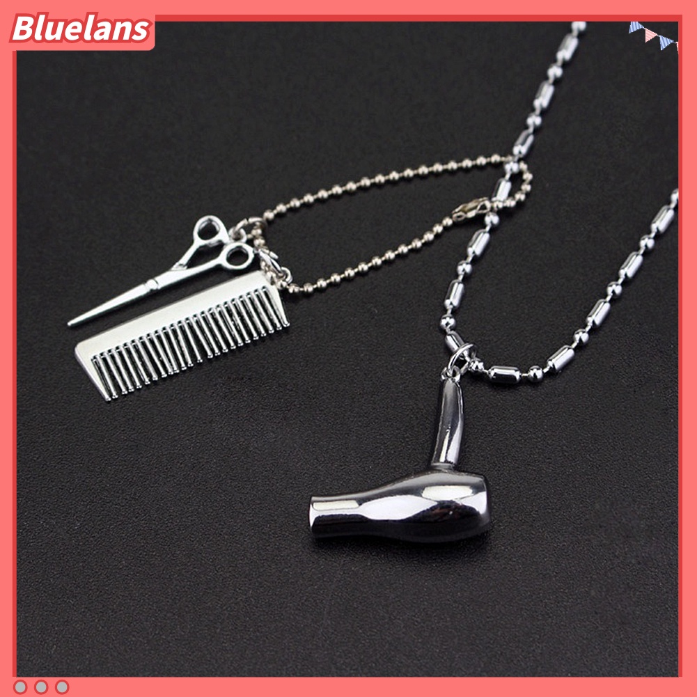 Bluelans Kalung Rantai Liontin Hair Dryer Gunting Sisir Untuk Unisex