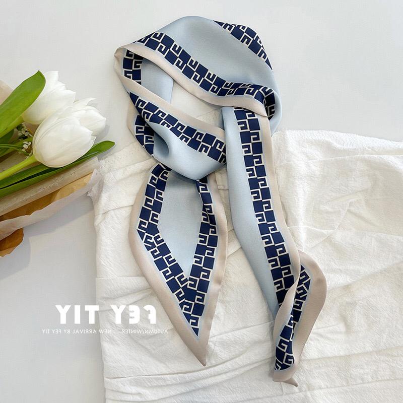 Scarf Korea Syal Wanita Satin Lembut Series Biru