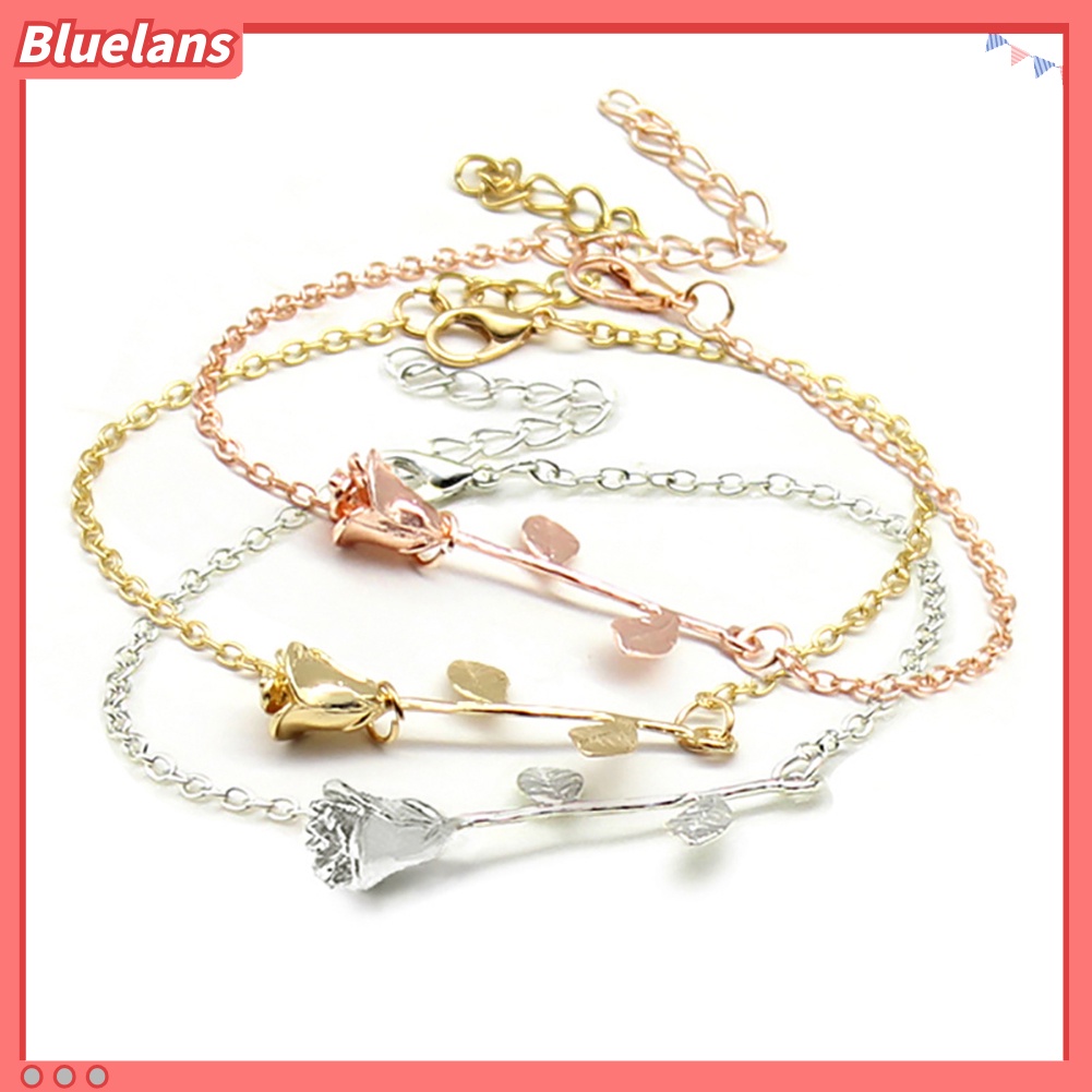 Bluelans Fashion Rose Flower Charm Bangle Women Wrist Chain Jewelry Adjustable Bracelet