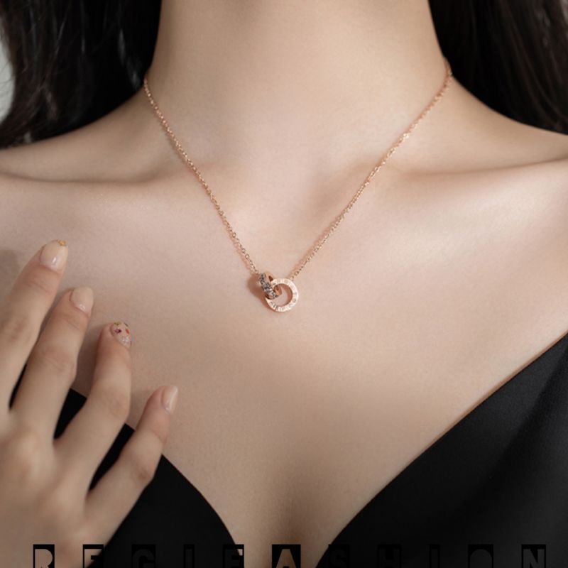 { PROMO } Kalung Titanium Wanita asli Liontin Ring Doble Kalung Wanita Anti Karat Tidak Luntur