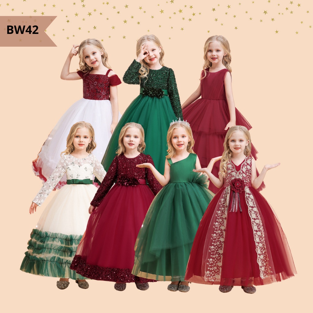 [Brandedbaby] 5T-12T LONG PARTY DRESS ANAK / LONG DRESS CHRISTMAS / DRESS PESTA ANAK PEREMPUAN