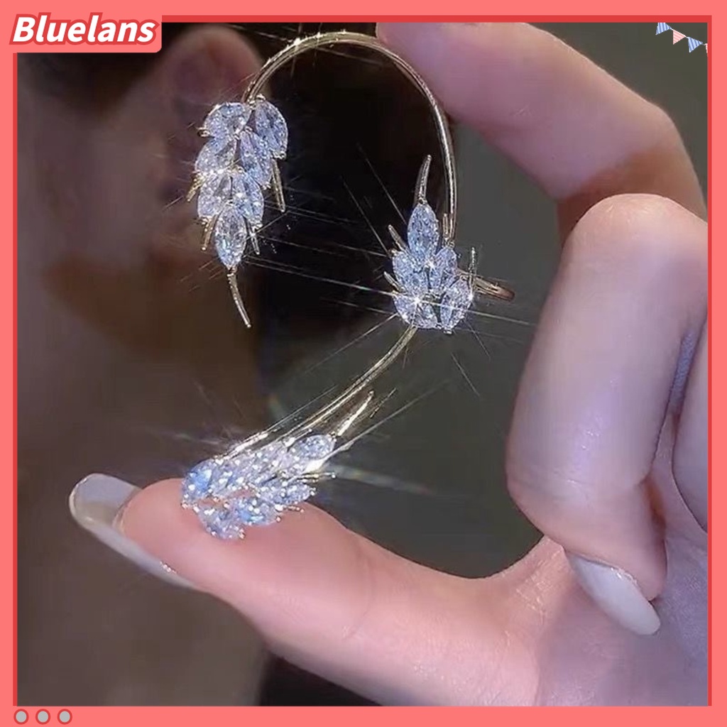 1pc Anting Klip Tanpa Tindik Desain Daun Berkilau Untuk Wanita