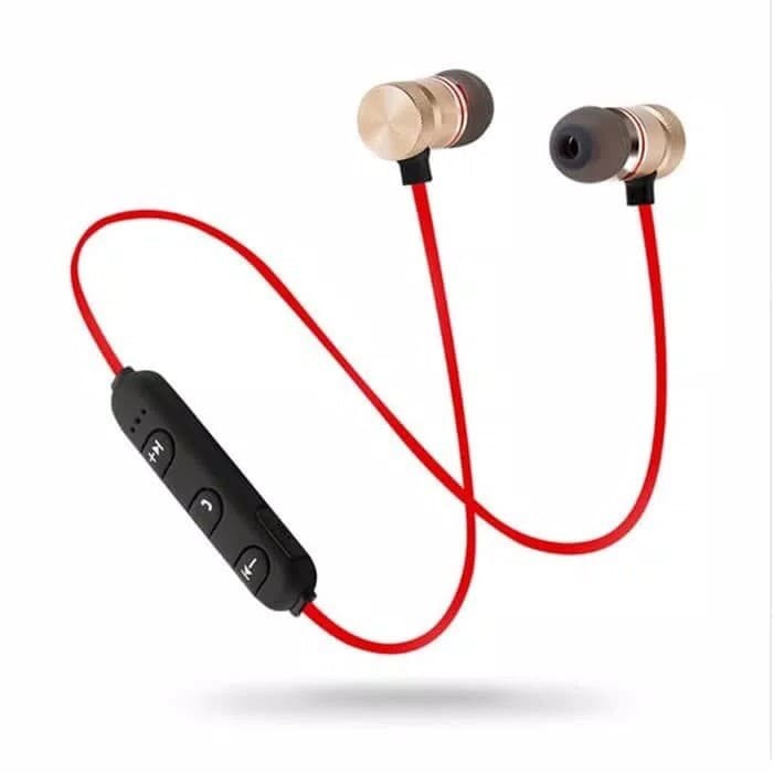 Handset Headset Bluetooth Dual Magnetic Handsfree Wireless Sport Stereo Bass Merah Headset Handsed G