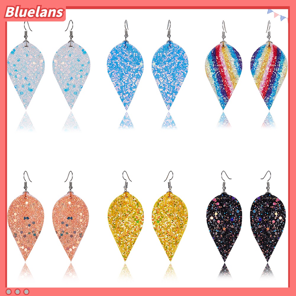 Anting Kait Gantung Wanita Desain Tetesan Air Hias Sequin Berkilau Gaya Punk Untuk Hadiah