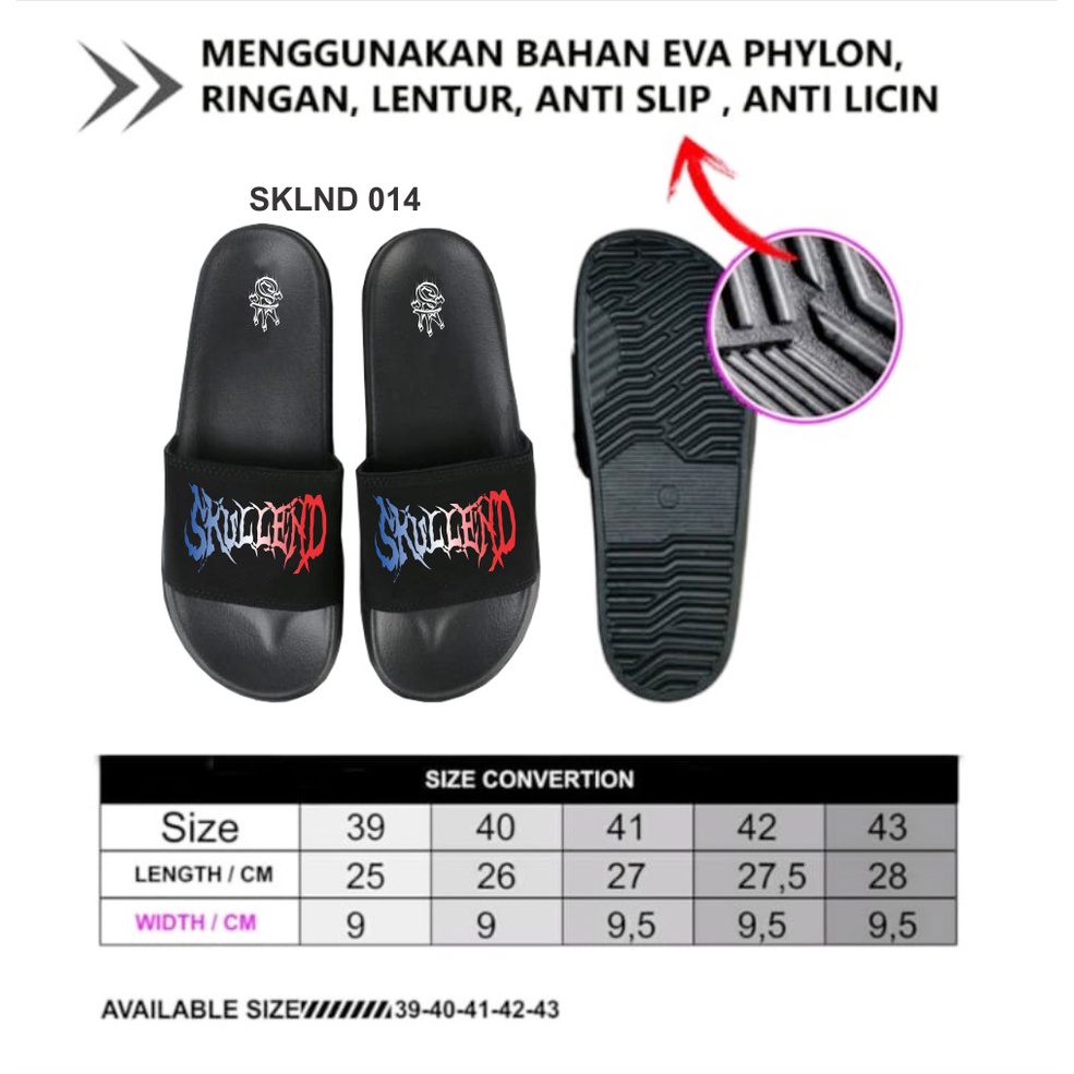 SKULLEND Black Sandal Slop Slip Slide On Karet Pria Wanita Eva Phylon