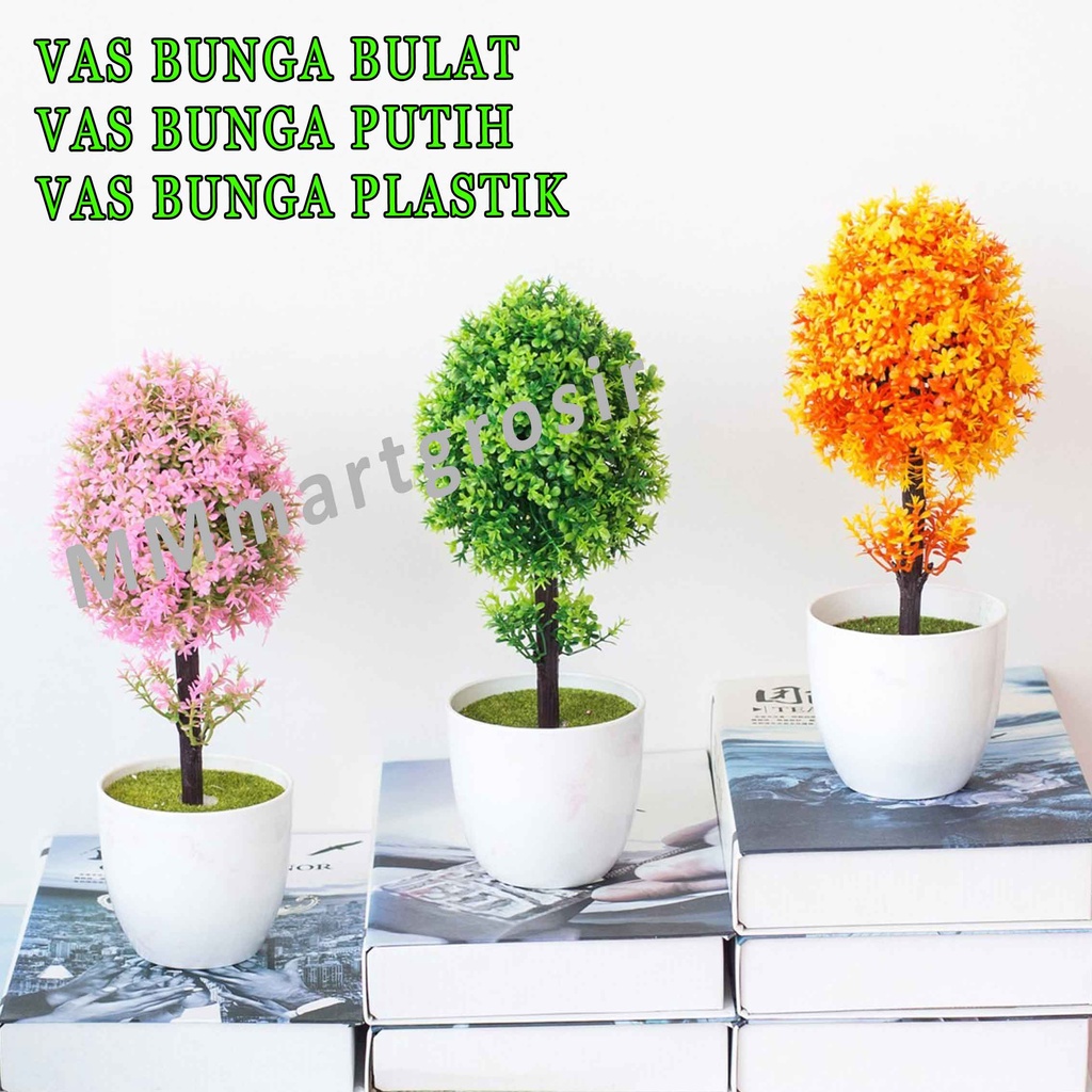 Vas Bunga Bulat / Pot Bunga / Vas Bunga Artificial Putih / Vas Bunga Plastik