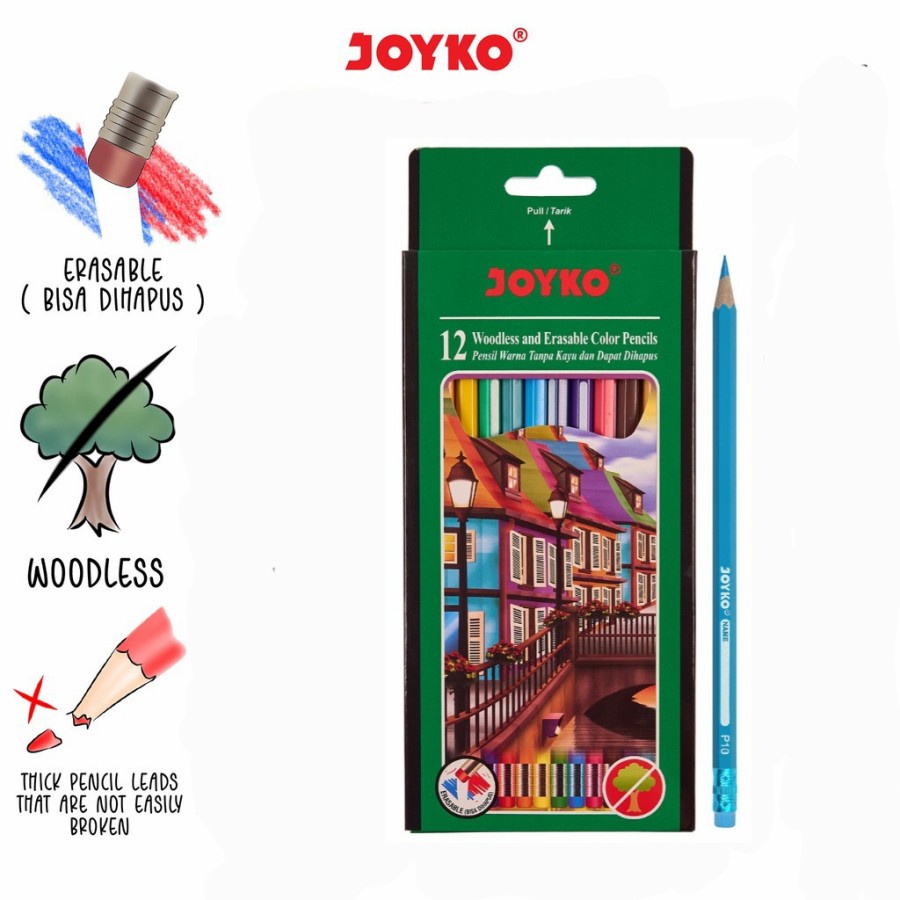 

COLOR PENCIL / PENSIL 12 WARNA JOYKO PANJANG CP-109 (ERASABLE/BISA DIHAPUS)