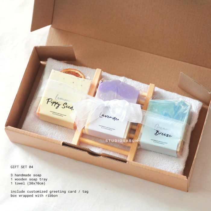 

[COD] Hampers - kado sabun | 3 Handmade soap, soap tray, handuk (Gift Set 04