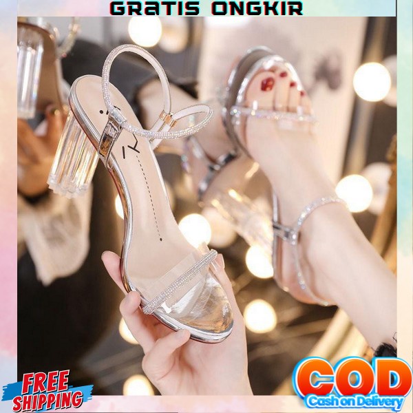 Sepatu Sandal Wanita High Heels Hak Tahu Terbaru Murah Kekinian Sendal Pesta Perempuan Mika Bening H