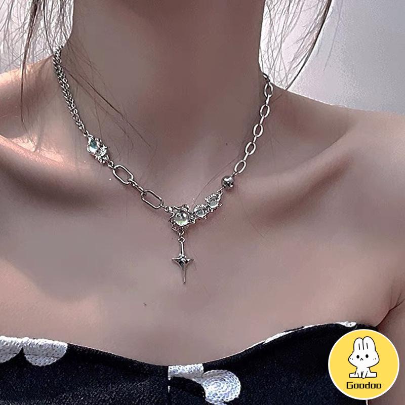 Desain Niche Moonstone Duri Rantai Tulang Selangka Manis Dan Keren Kalung Hip-hop Wanita -Doo