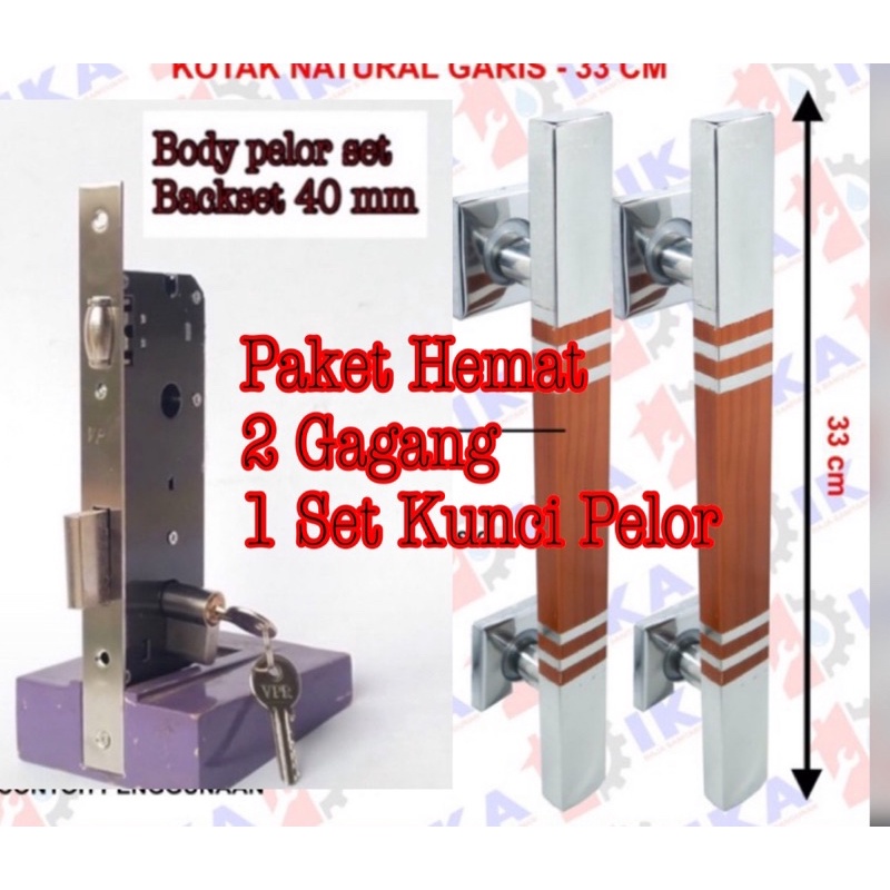 Paket Kunci Pintu 2 Pull Handle + Kunci Pelor MURMER KUNCI PINTU KUPU2 PAKET LENGKP  GAGANG PINTU + KUNCI PELOR PULL HANDLE 33 CM PLUS KUNCI PELOR