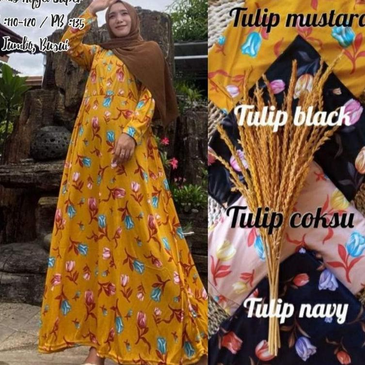 Best Product GAMIS HYGET JUMBO MOTIF BUNGA TULIP / GAMIS HYGET TERMURAH