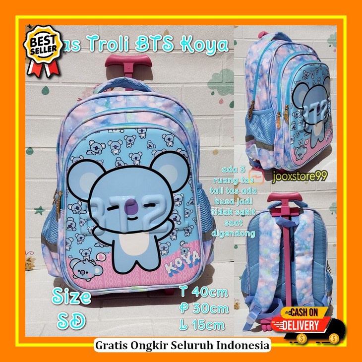 Tas Troli Anak Perempuan Sd Unicorn Timbul - Gratis Raincover- Tas Sek Tas Sekolah Troli Anak Sd Dan