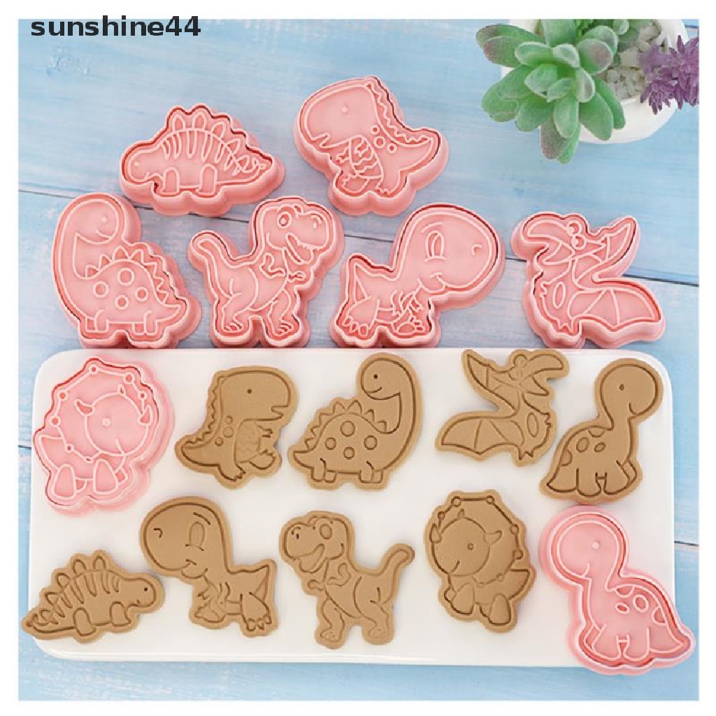 Sunshine 8pcs / set Cetakan Biskuit Bentuk Dinosaurus 3D Bahan Plastik