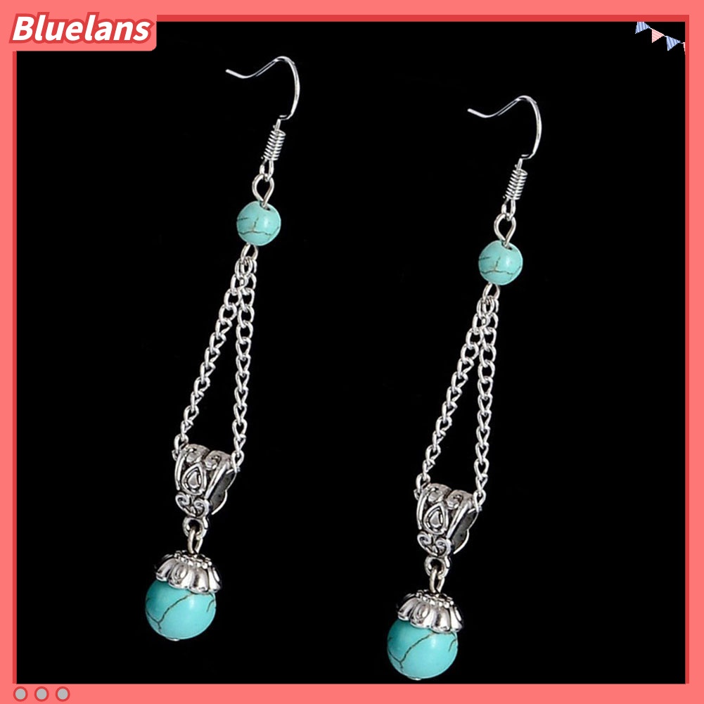 Bluelans Ethnic Tibetan Turquoise Women Cocktail Dance Long Dangle Hook Earrings Jewelry