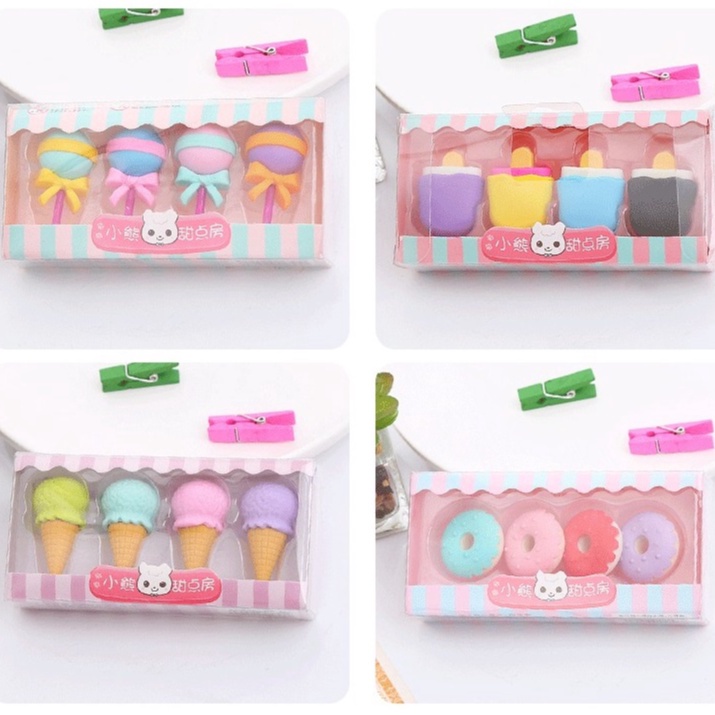 

IDgrosir 4pcs Set Penghapus Bentuk Donat Ice Cream Es Potong Lolipop Eraser IDG-ST0060