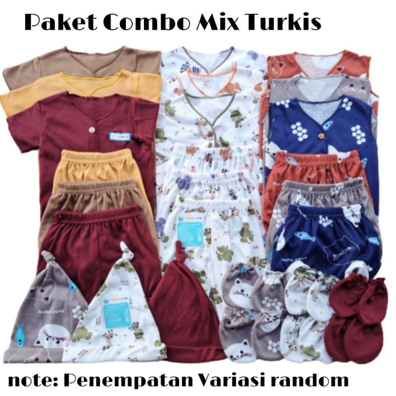 35pcs Paket komplit baju bayi topi sarung tangan baru lahir, 3-6 dan 6-12 bulan  mix motif Celana bayi Kado bayi SNI promo 8.8