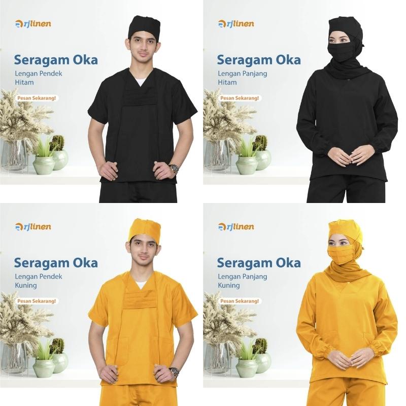 Baju Seragam OKA Perawat Suster Petugas Klinik Bidan Rumah Sakit Scrub Medis OK Lengan Pendek Panjang Unisex RJLINEN