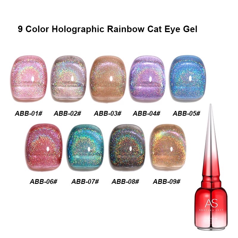 AS ABB Holographic Rainbow Cat Eye NAILS POLISH GEL KUTEK GEL 15ml Soak Off UV Gel