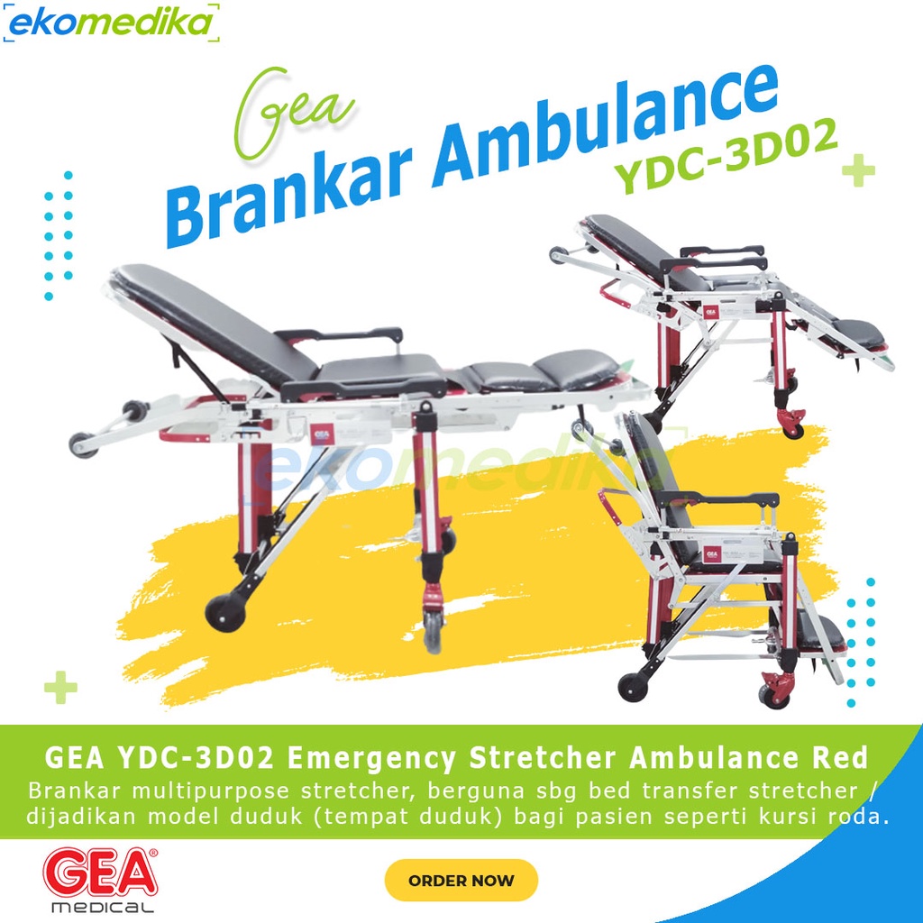 Emergency Stretcher Ambulance YDC-3D02 GEA Brankar Ambulance YDC 3D 02 Tandu Stretcher Ambulance