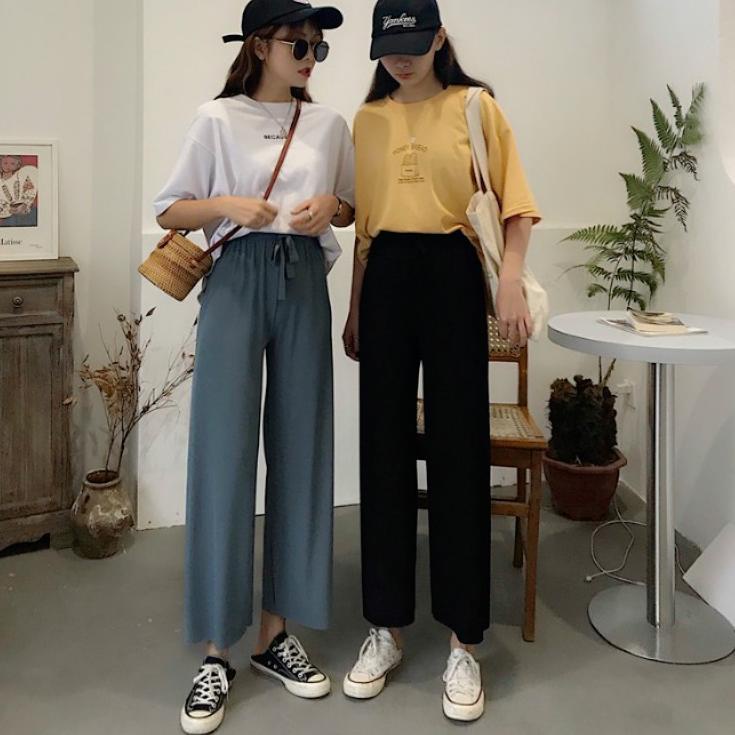 Terpercaya Celana Kotak Kotak Wanita Celana Highwaist Wanita Kulot Celana Korea Pinggang Elastis Cel