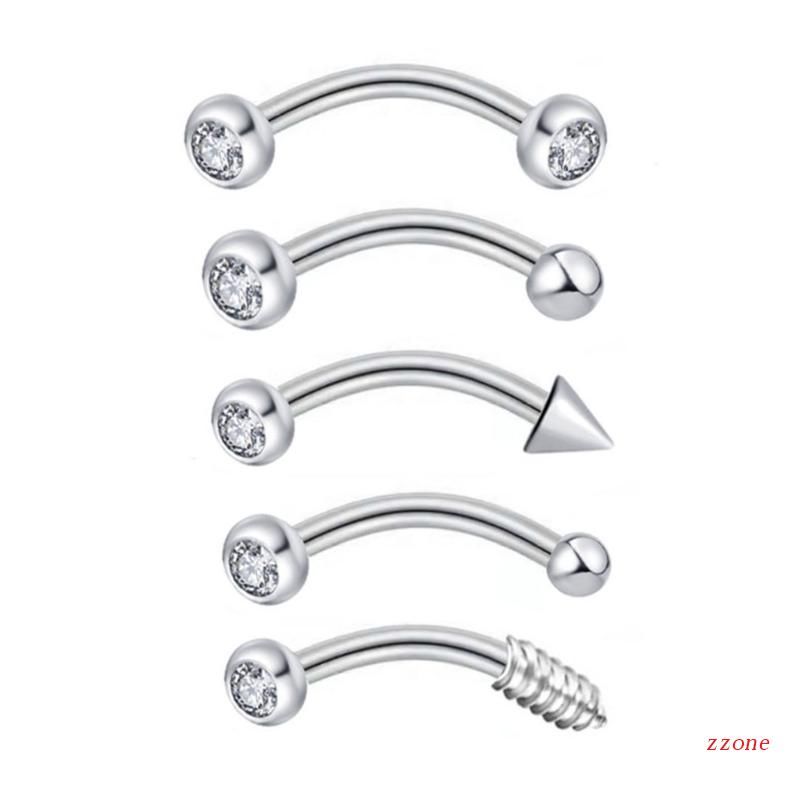 Anting Tindik Alis / Bibir / Tulang Rawan Telinga Bentuk Barbell Lengkung Bahan Stainless Steel