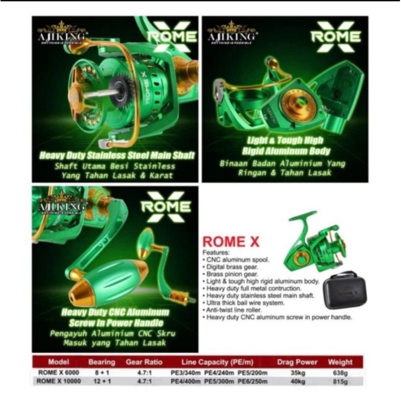 Reel Ajiking Rome X 6000 dan 10000 Max drag 40kg