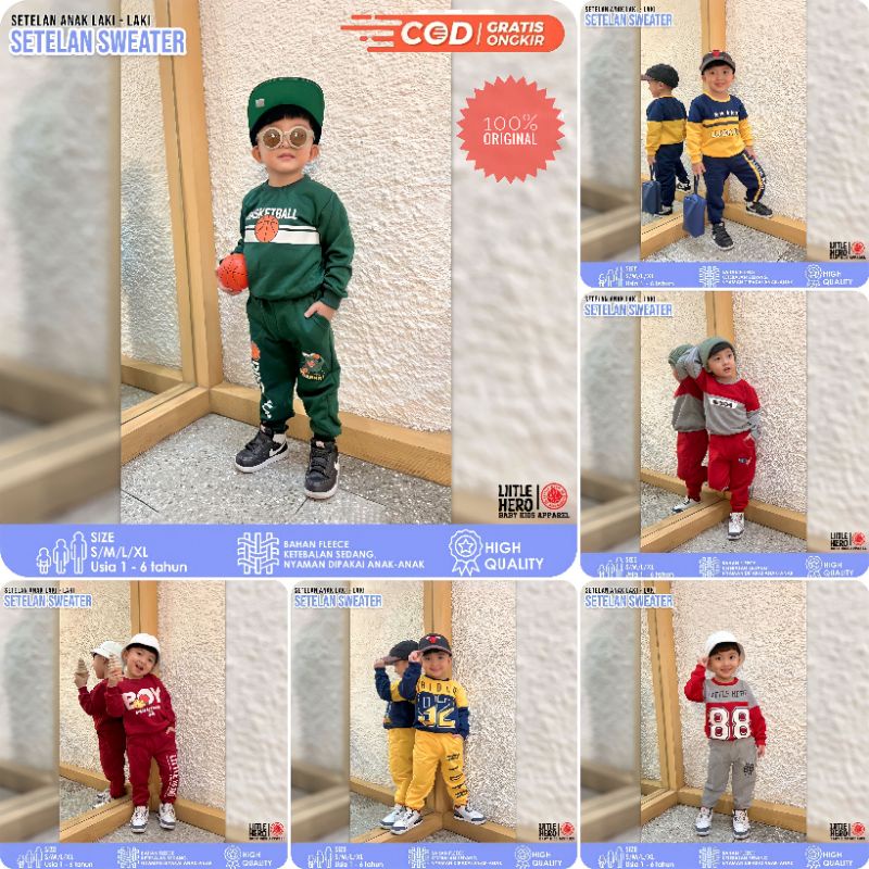 Set Setelan Sweater Anak Laki-laki Cowok Little Hero Usia 1-5