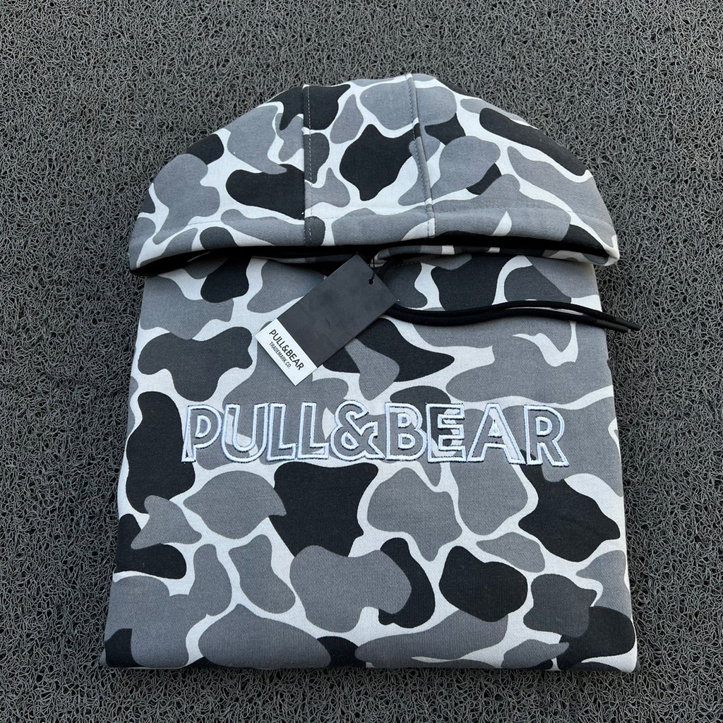 Hoodie Jaket Sweater Pull and Bear Loreng Camo White Full Bordir Premium Quality